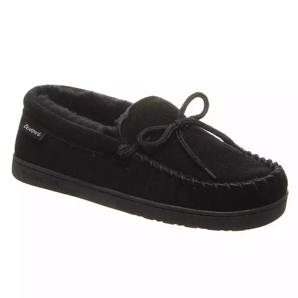 BEARPAW MOC II WIDE SUEDE SLIPPERS   Men's Size 11 Wide  ‎ BLACK   NEW IN BOX!!